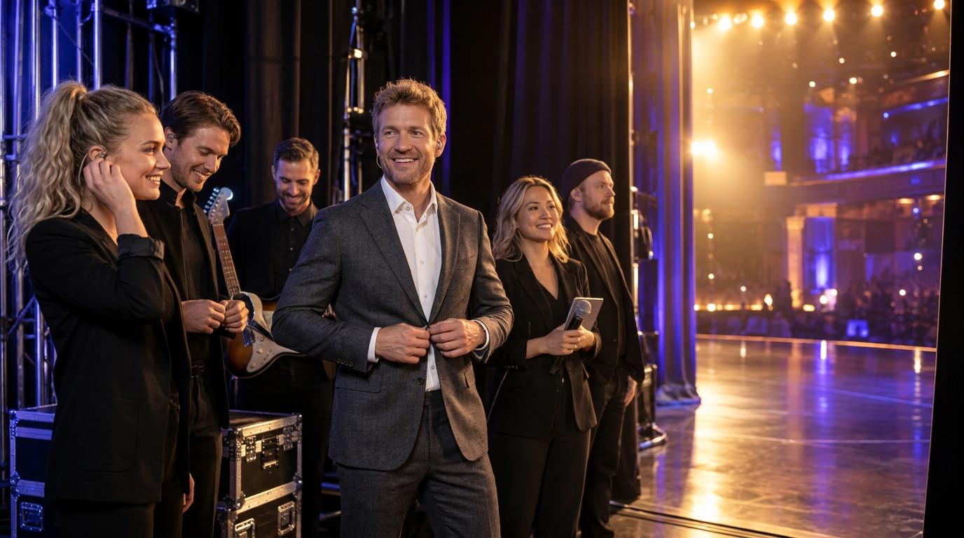 Foredrag på scenen foran et publikum